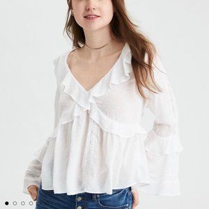 Long sleeve white babydoll blouse (AE) - NWT